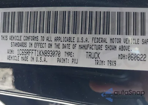 2019 Ram 1500 Big Horn/Lone Star 4X4 5'7 Box from USA, damaged, VIN 1C6SRFFT1KN893070